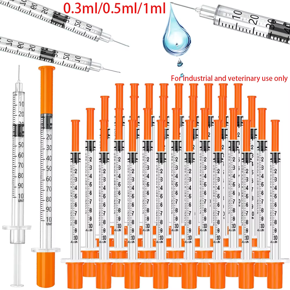 30/15/5 Piezas de Jeringas Veterinarias Desechables de Plástico de 0.5Ml/1Ml con Aguja, Aptas para Mascotas y Animales de Granja, Jeringa Manual con Aguja para Perros, Gatos y Cerdos — imagen 1