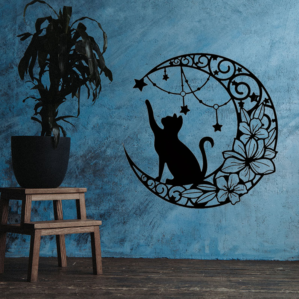 Arte de Pared en Metal Negro con Gato Gótico - Decoraciones de Halloween Vintage — imagen 5