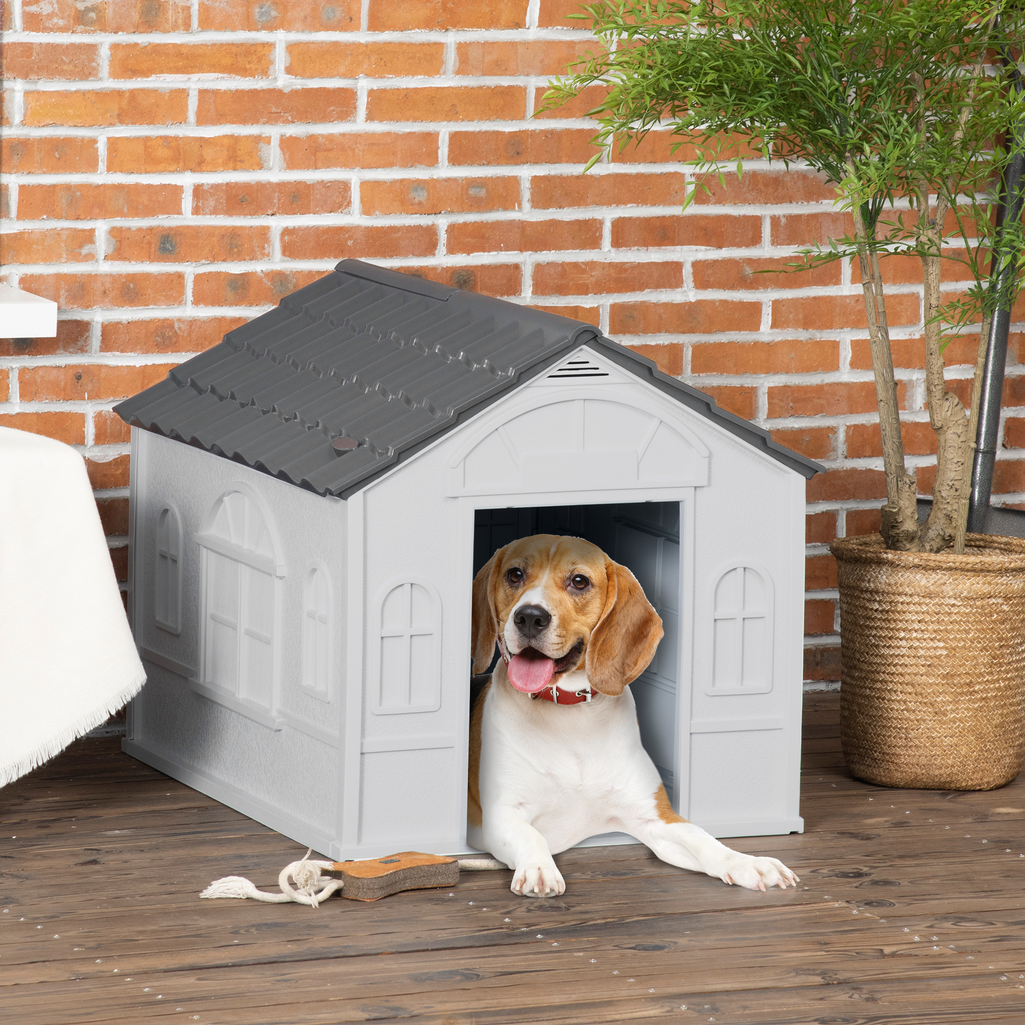 Casa para Perros Resistente al Agua, Refugio con Puerta para Interior y Exterior, Fácil de Montar, para Perros Pequeños/Medios, Gris — imagen 1