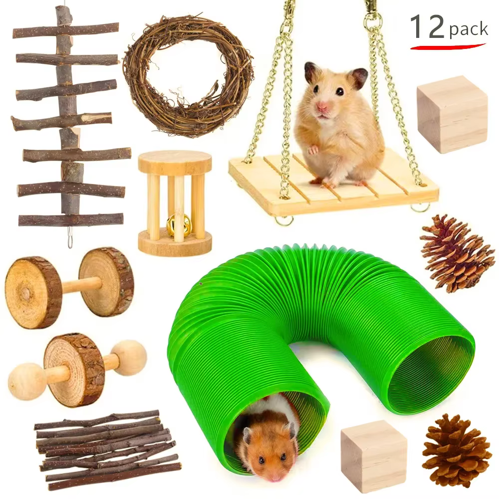 Pet Rabbit Guinea Pig Parrot Play Molar Wooden Supplies Combination Hamsters Rabbit Rat Toys Hamster Toys Set — image 2
