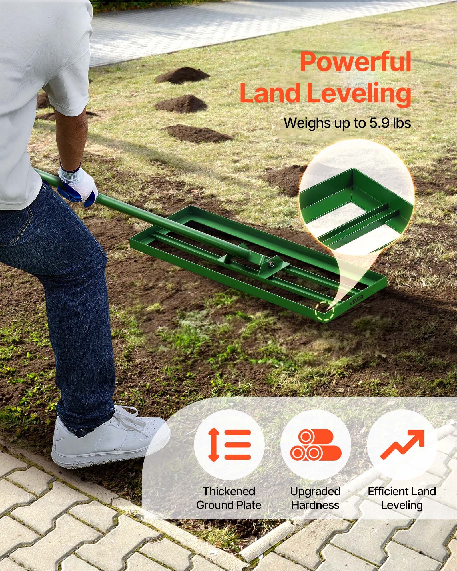 Rasadora de Nivelación para Jardín, 30"x10", Herramienta de Nivelación Pesada con Manija de Acero de 78", Rasadora de Jardín para Cuerpo de Golf, Granjas y Jardines — imagen 2