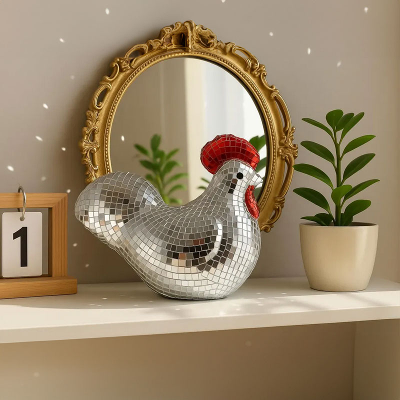 Ornamental Chicken Sculpture with Mirror Tiles — image 5
