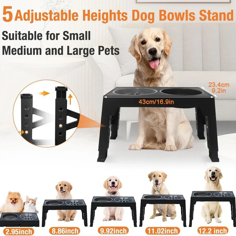 Elevated Dog Feeder with Adjustable Raised Stand, Slow Food Bowl, Water Feeders for Large and Medium Dogs — image 3