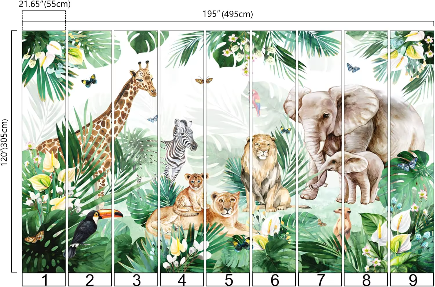 Jungle Safari Animal Print Mural Tapestry Wall Hanging Tropical Boho Wildlife Decor Nursery Room Wall Art Polyester Home Decor — image 4