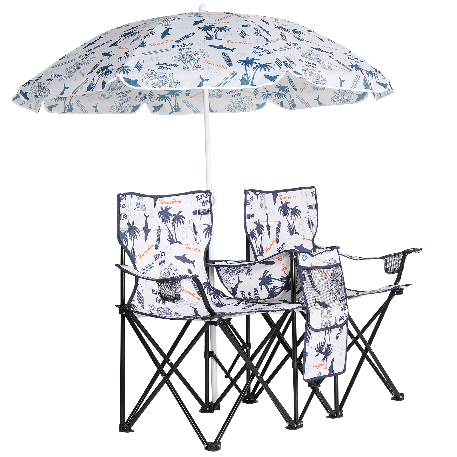 Silla de Pesca con Patrón de Palmera de Coco, con Sombrilla, Sillas de Camping — imagen 9
