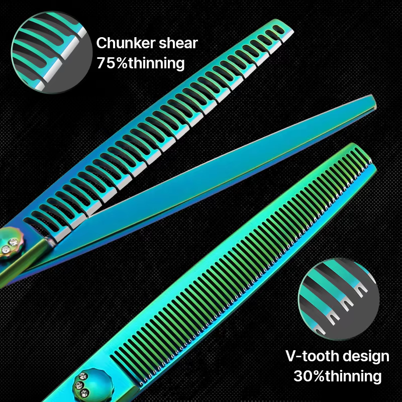 Fenice High-grade 7.0/7.5 inch JP440C Fluorescent Green Pet Grooming Scissors Shears Cutting & Curved & Thinner Set for Dog Groomer — image 3