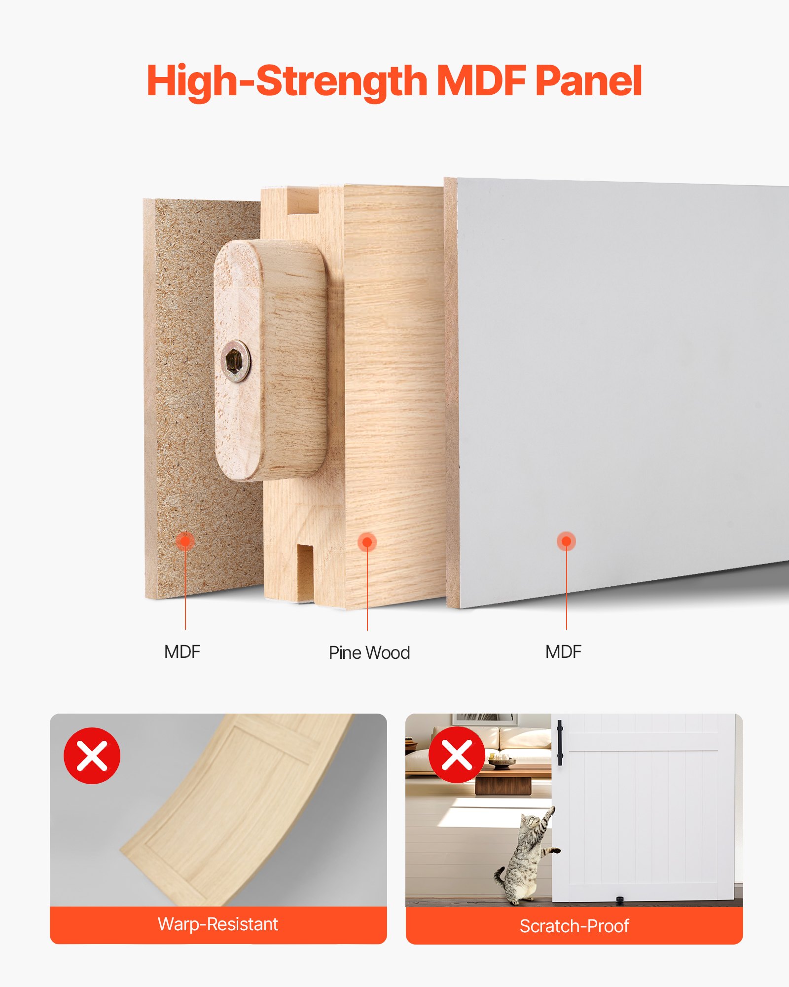 Sliding Barn Door, 48 X 84 Inch, High-Strength MDF Panel, Barn Door With Hardware Kit, Water-Proof PVC Surface, Easy To Install, H-Frame, Smoothly And Quietly Sliding For Living Room, Bathroom — imagen 5