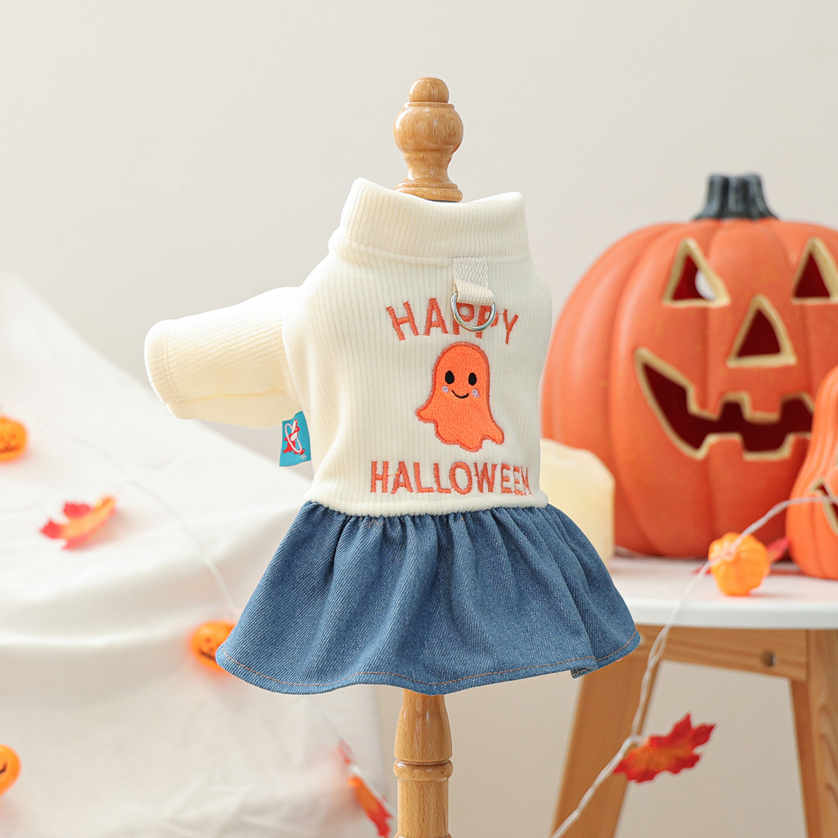 Pet Clothing Cute Halloween Ghost Dress for Small Dogs and Cats, Warm Autumn and Winter Apparel — image 5