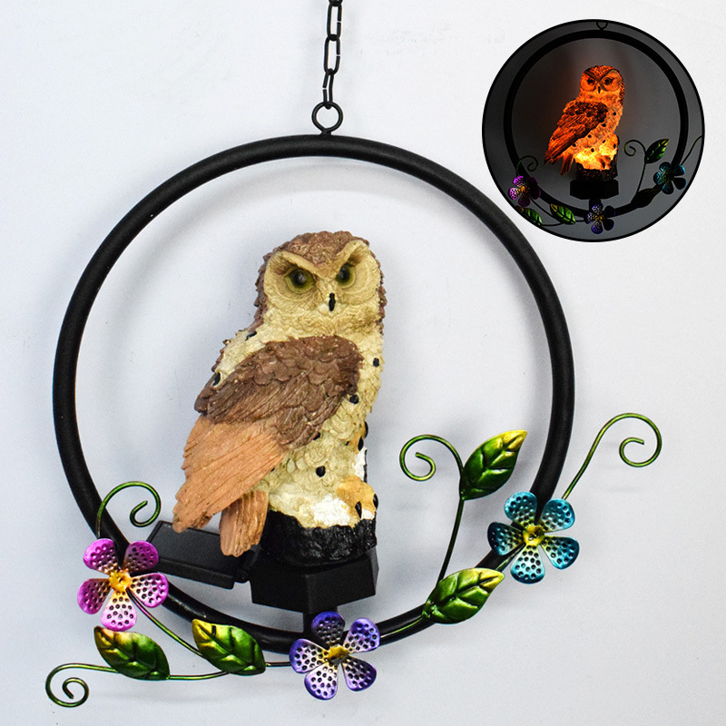Owl Solar Resin Wrought Iron Hanging Light Outdoor Garden Wind Chime Light LED Landscape Decoration Pendant Light — image 7