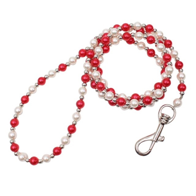 Luxury Beaded Pearl Dog Leash Pet Cat Chain Leads Leashes for Dog Collar Accessories UV rays Luminous Bead Dog Lead — image 4