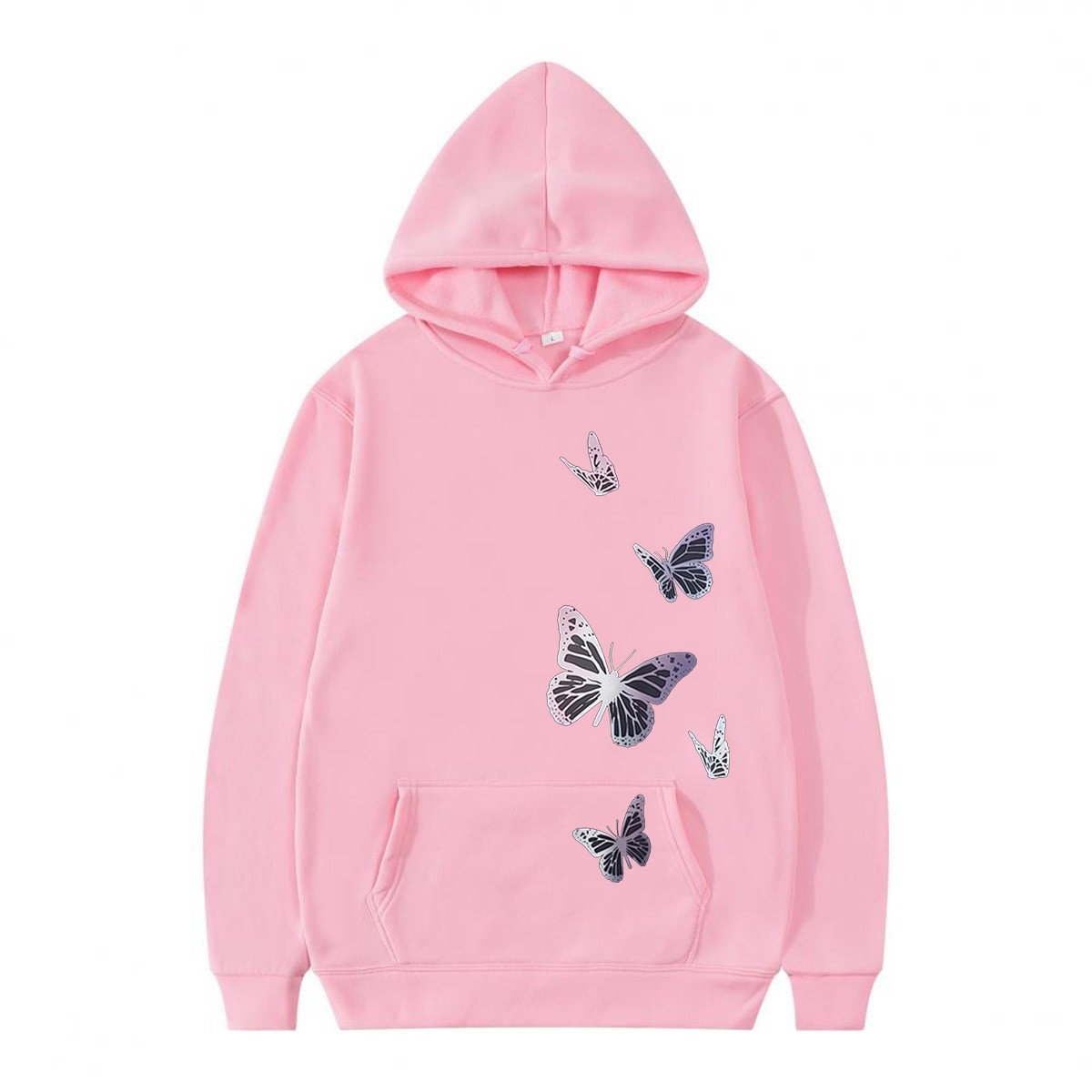 Fleece Lined Hooded Sweatshirt Couple Loose Casual Sporty Trendy Butterfly Design — image 4