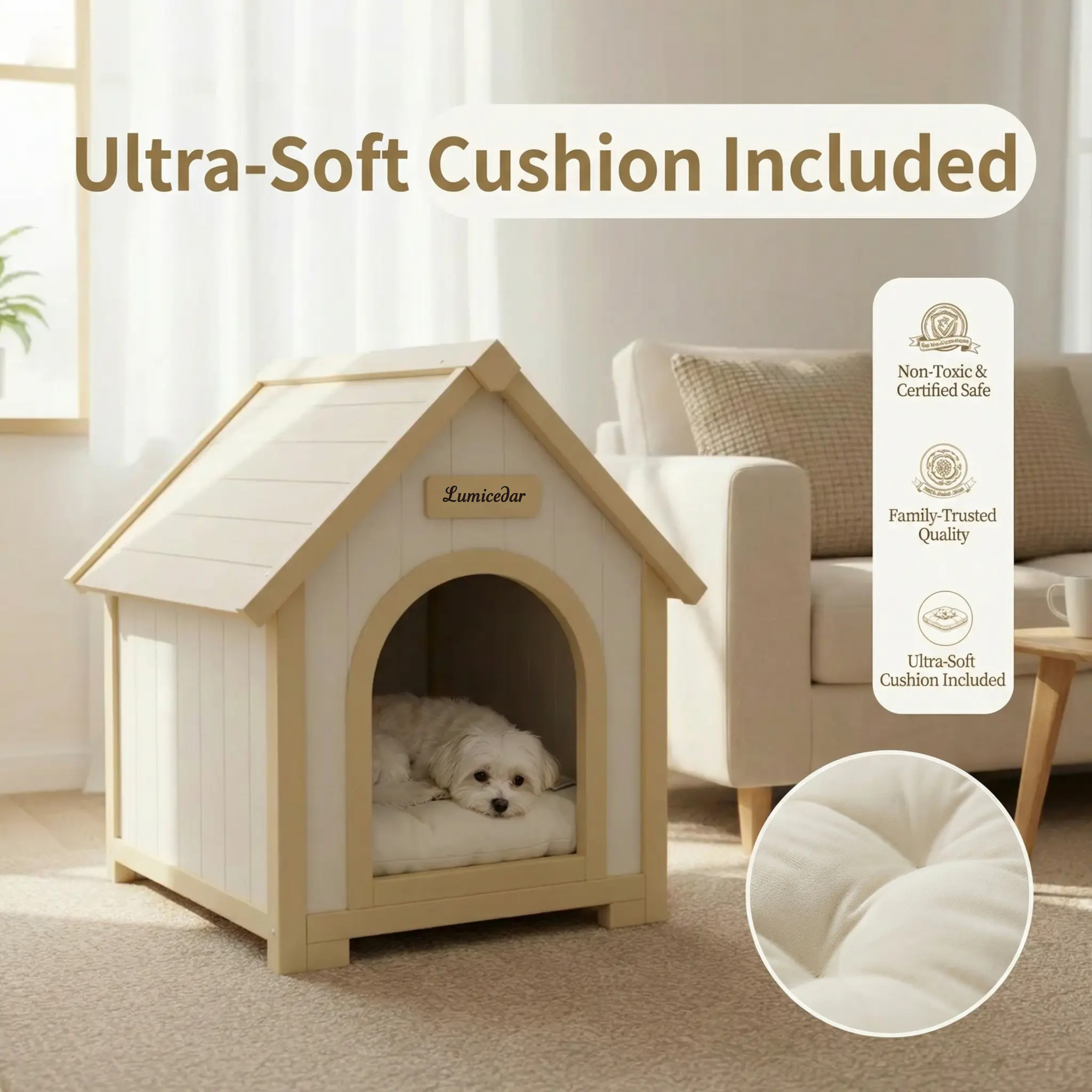 Casa de Perro Moderna en Madera para Interior con Almohadilla EVA – Casa de Animales de Ceder Solida para Pequeños Perros y Gatos — imagen 17