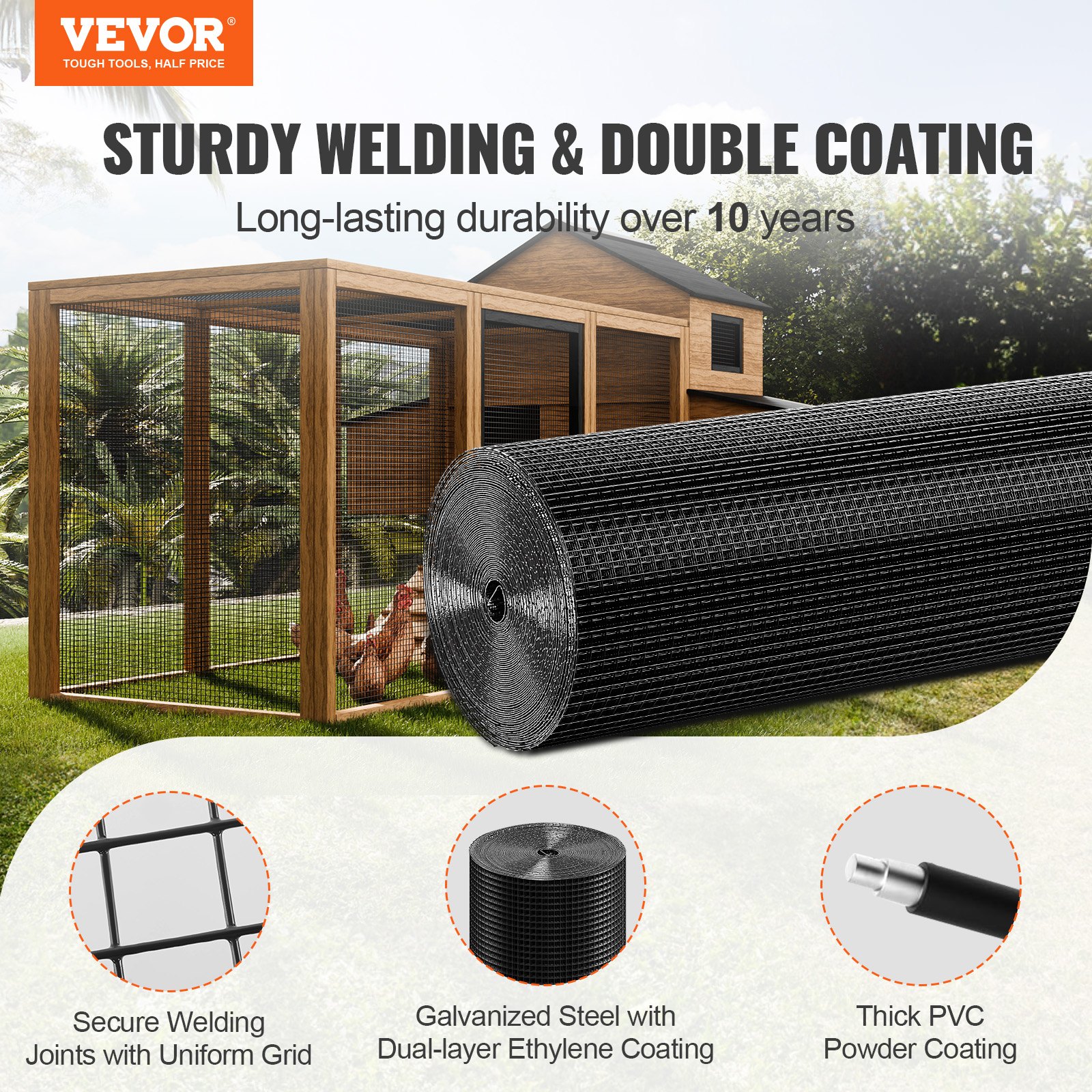 Hardware Cloth, 48'' X 50' Galvanized Wire Mesh Roll, 19 Gauge Chicken Wire Fence Roll, Vinyl Coating Metal Wire Mesh For Chicken Coop Barrier, Rabbit Snake Fences, Poultry Enclosures — imagen 5