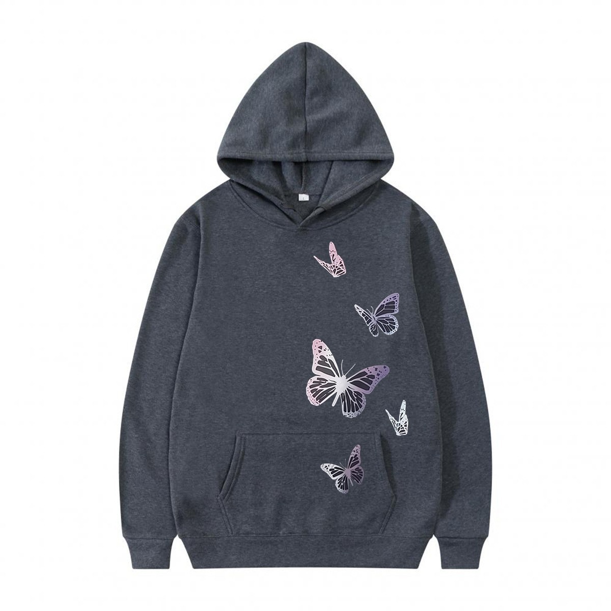 Fleece Lined Hooded Sweatshirt Couple Loose Casual Sporty Trendy Butterfly Design — image 8