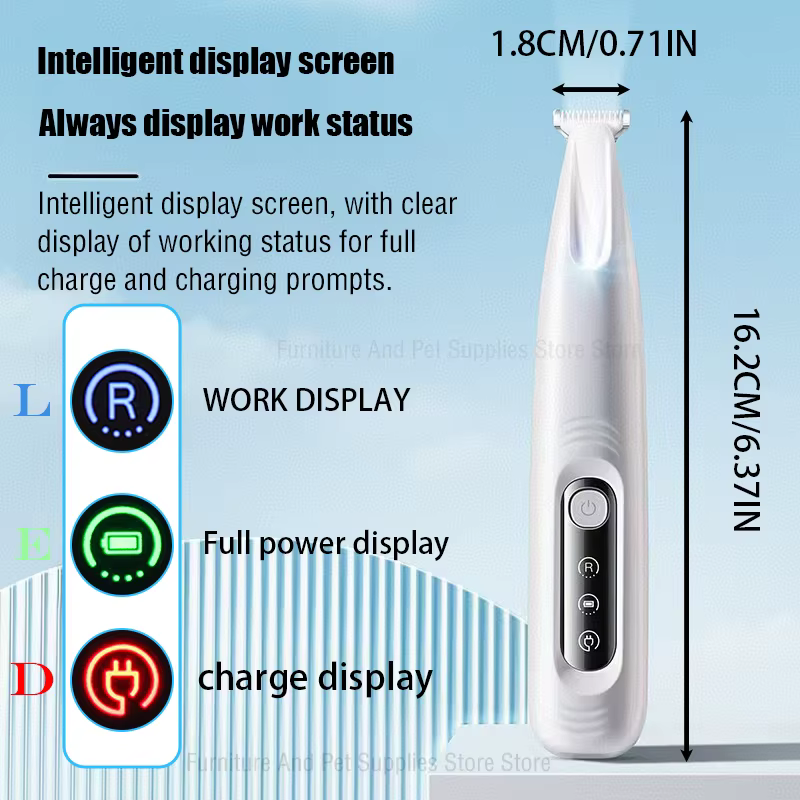 New Dog Paw Trimmer with LED Light Fully Waterproof Pet Hair Trimmer with LED Display Dog Clippers for Grooming 18mm Widen Blade — image 5