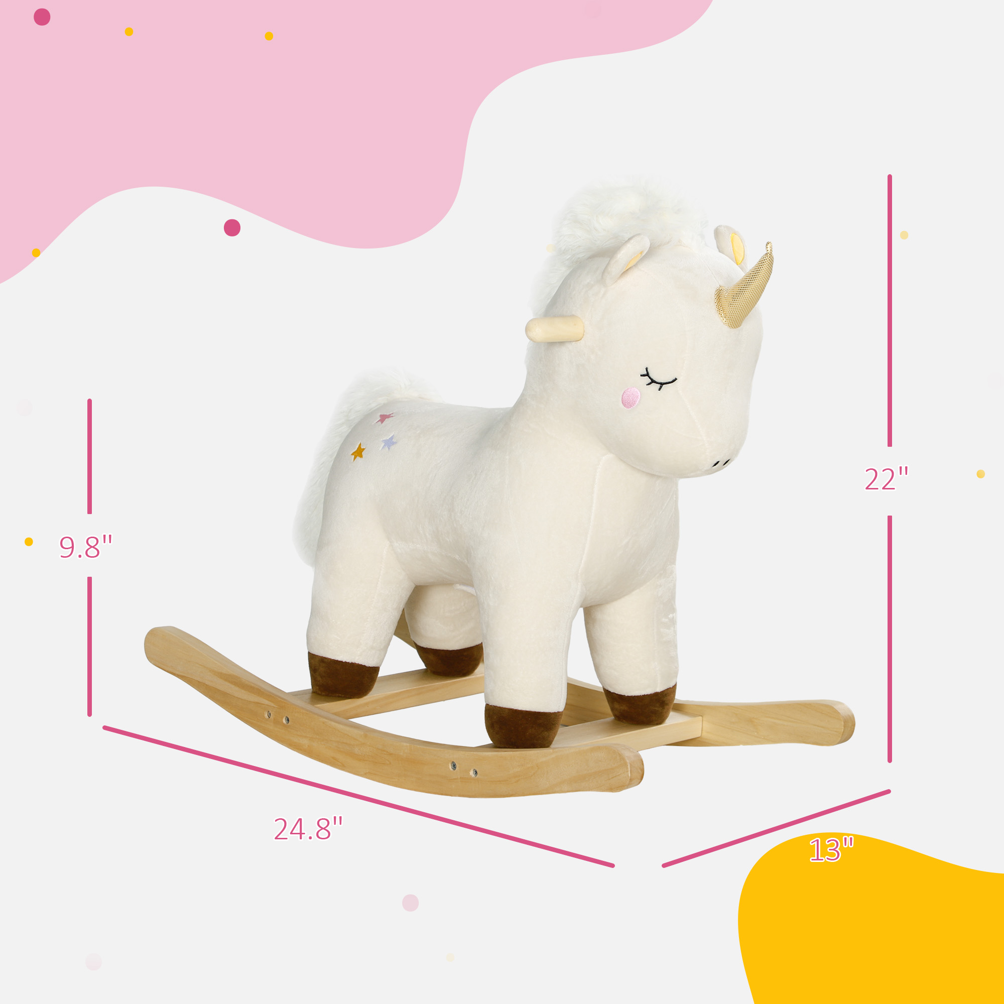 Caballo de Roca para Niños, Poni Unicornio con Sonidos Realistas & Base de Madera para Edad 2-4, Blanco — imagen 3