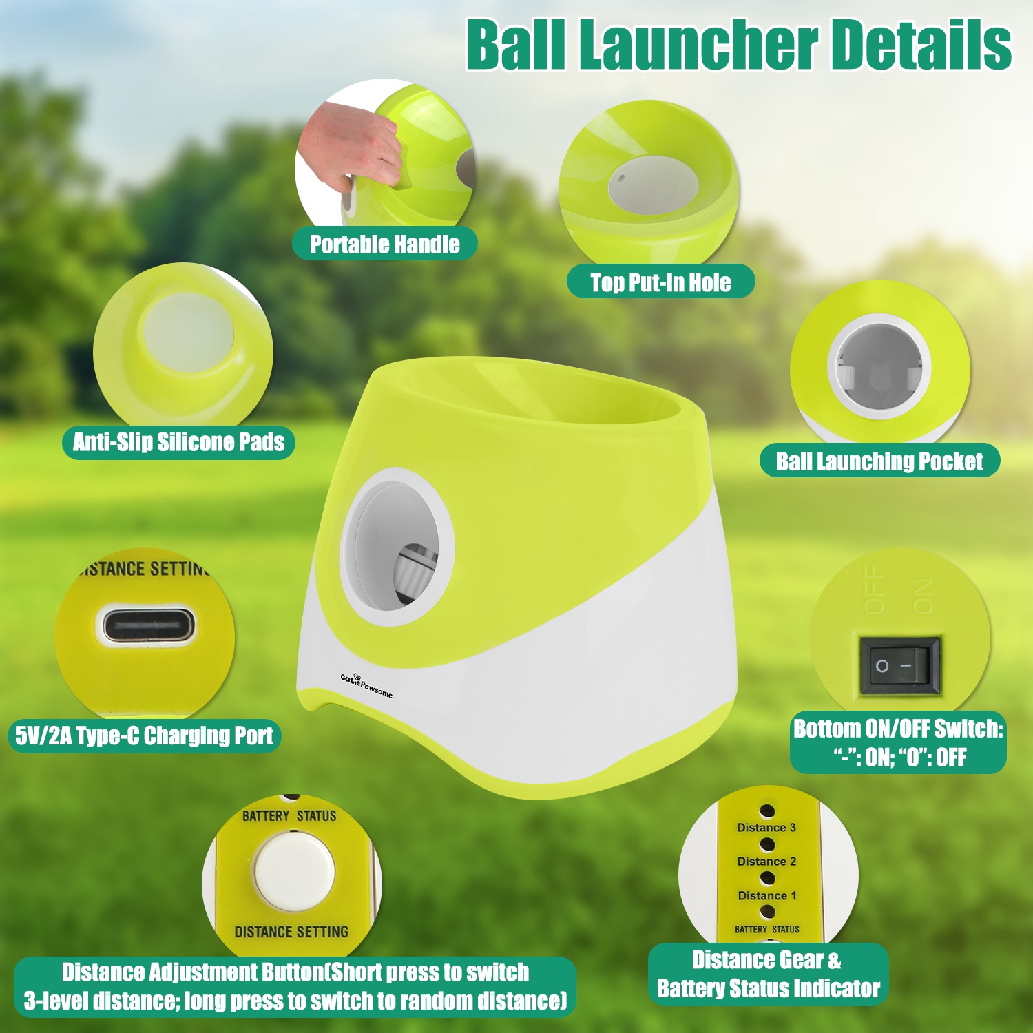 Lanzador Automático de Pelotas para Perros Recargable Juguetes Interactivos para Cachorros Pequeños y Medianos con 3 Configuraciones de Distancia Ajustables 6 Piezas Pelotas 2.3 pulgadas — imagen 8