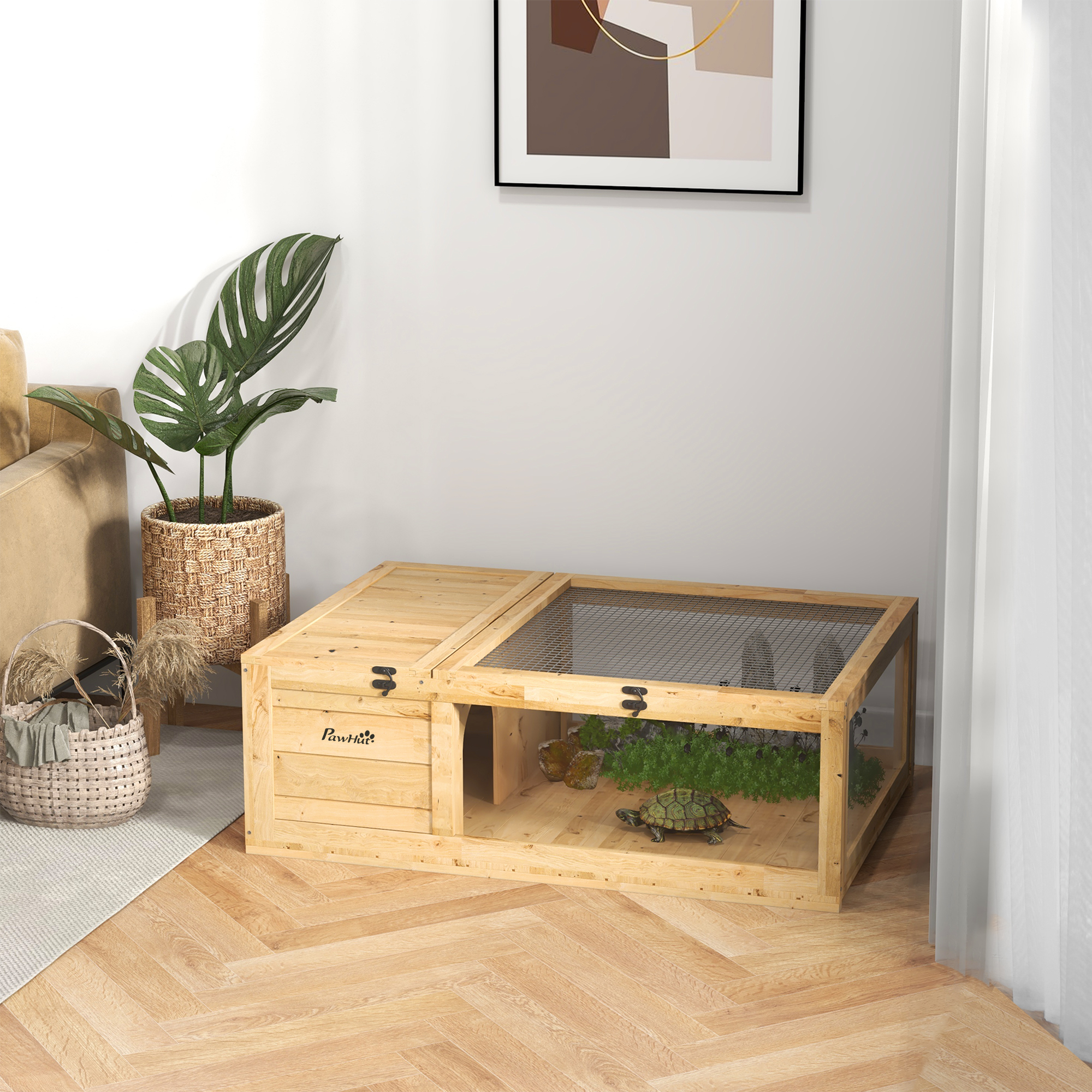 Caja de Madera para Reptiles con Acceso Superior para Tortugas, Lagartos, Serpientes Amarilla — imagen 4