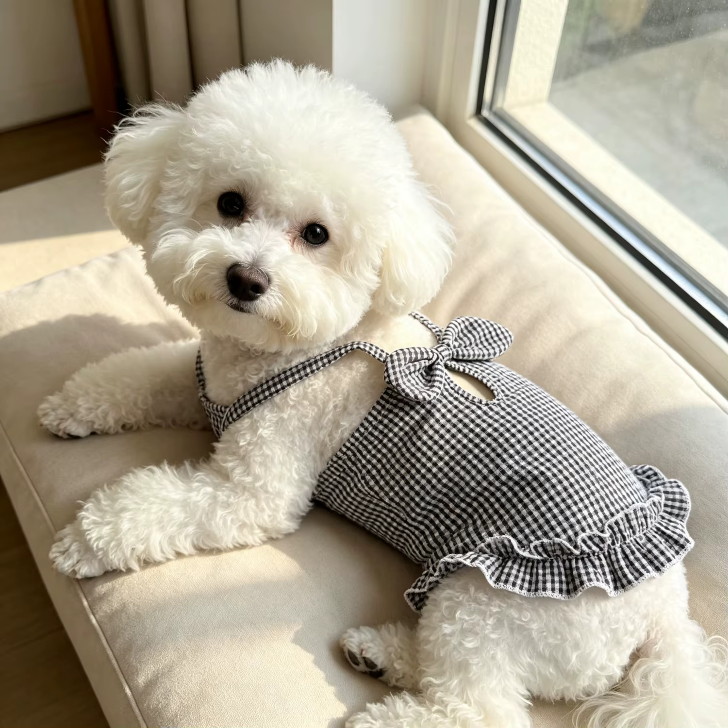 Ropa de verano para perros pequeños: camiseta de tirantes con volantes y rayas, chaqueta transpirable para cachorros, ropa de perro dulce y frillada — imagen 4