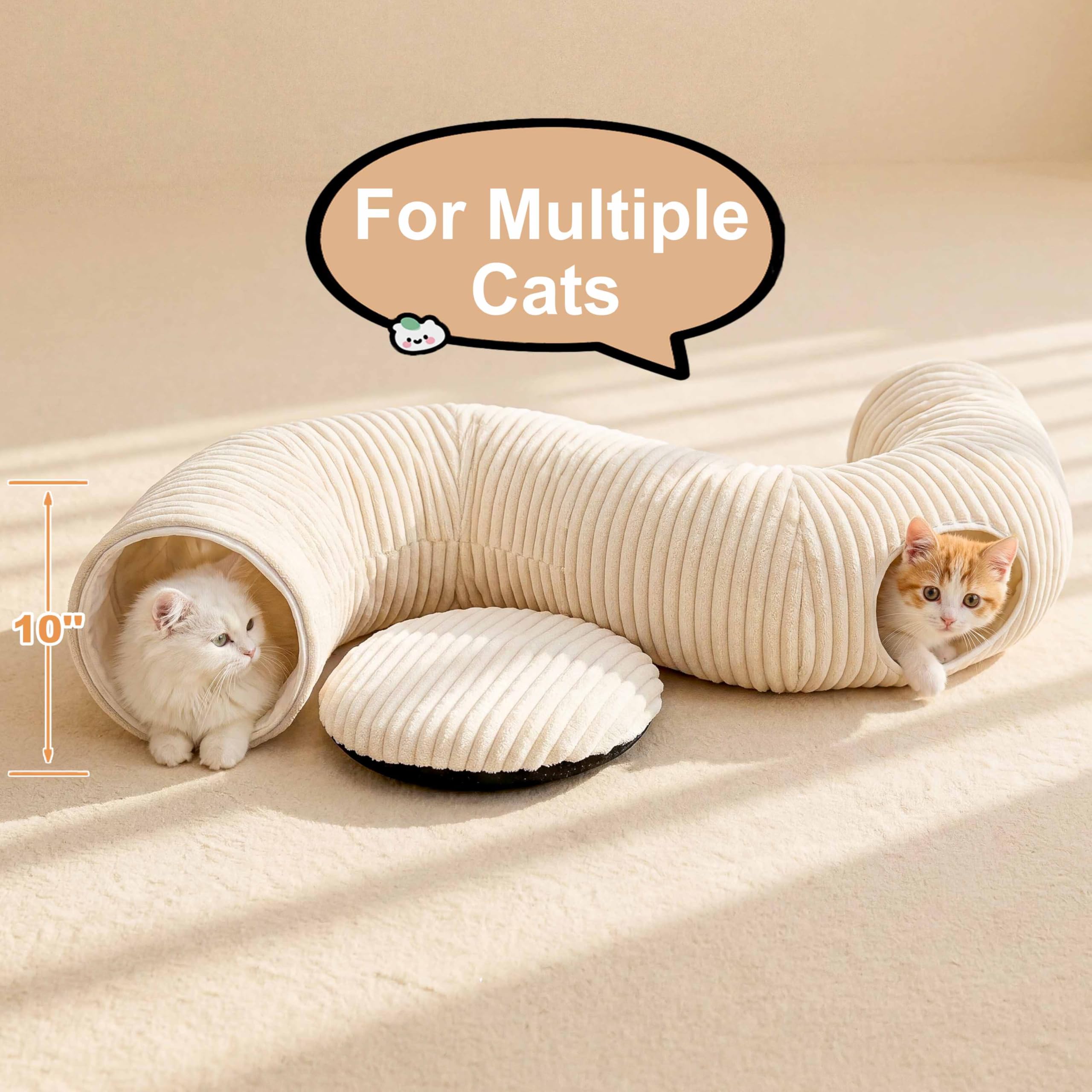 Cat Tunnel Bed With Interactive Cat Toys, Cat Tube With Kitten Toys For Indoor Kittens, Collapsible Play Tunnel, White — image 4