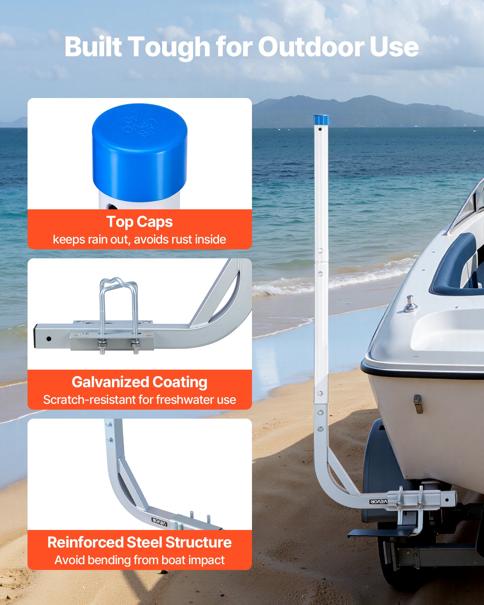 Boat Trailer Guides, 30.5 In/47.5 In Height Guide Poles, 2PCS High-Hardness Steel Trailer Guide-Ons, Adjustable Guide Poles With PVC Pipes, For Ski Boats, Compact Fishing Boats, Small Sailboat — imagen 3