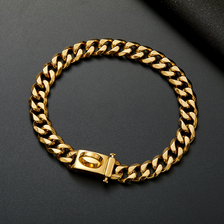 Gold Dog Chain Titanium Steel Six Side Grinding Chain Pet Dog Metal Collar — image 2