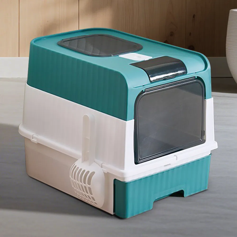 Caja de Arena Mágica Cerrada Total, Acceso Frente y Superior, Cajón Retraible, Control Anti-Espuma de Olor, Grande para Gatos Grandes — imagen 5