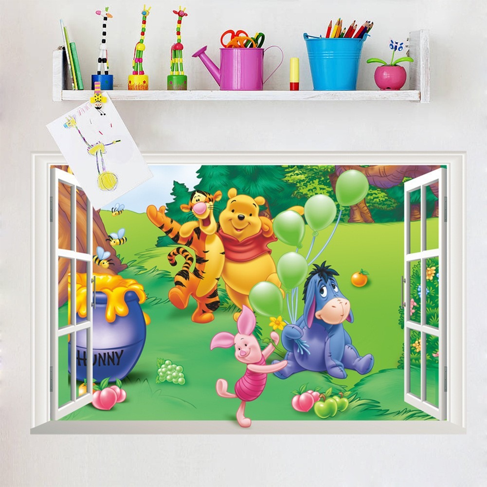 Cartoon teddy bear fake window, children's room, bedroom decoration, removable waterproof wall sticker — image 5
