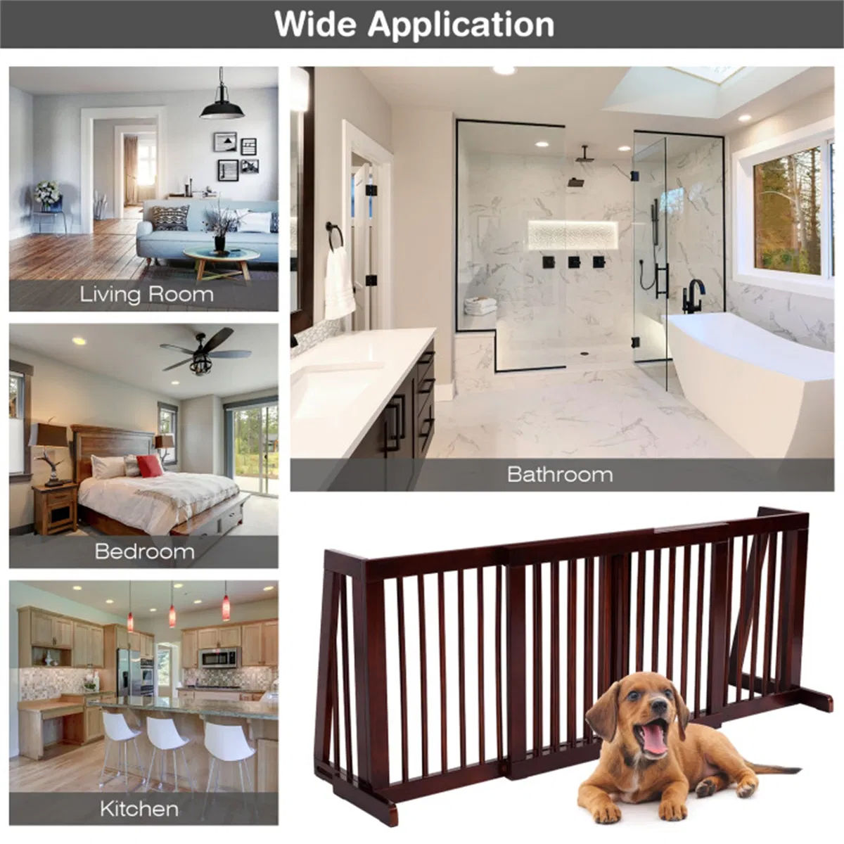 Wooden Pet Gate 3 Panels, Freestanding Length Adjustable — image 8