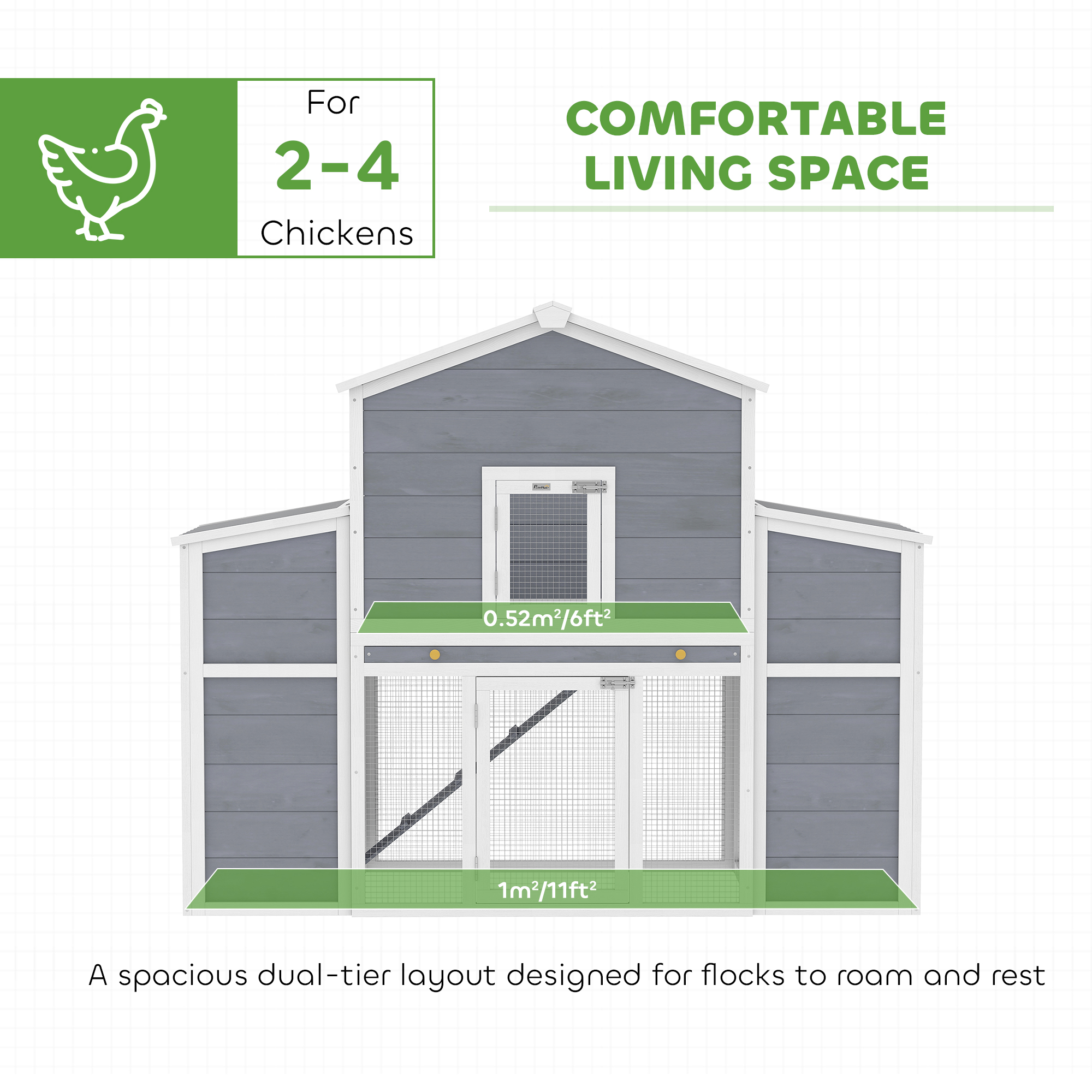 66.5" Large Chicken Coop, Wooden Chicken House with 2 Nesting Boxes, Sliding Tray & Ramp, for Backyard Farm — image 7