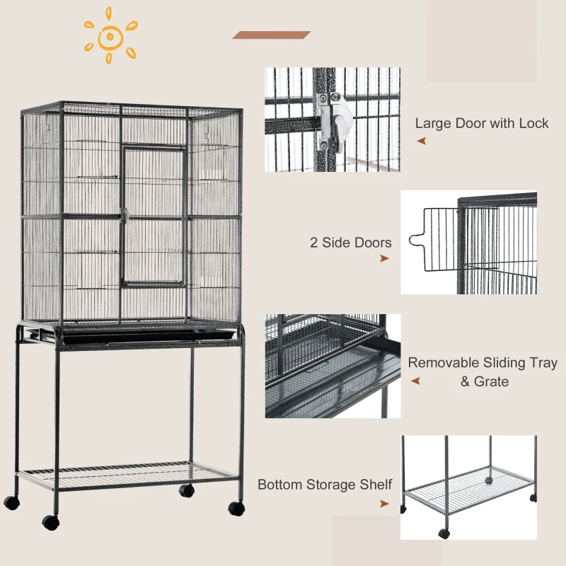Caja Alimentadora de Metal Rueda para Pájaros con Pieza Desmontable, Estante de Almacenamiento, Percha de Madera y Contenedor de Comida — imagen 2