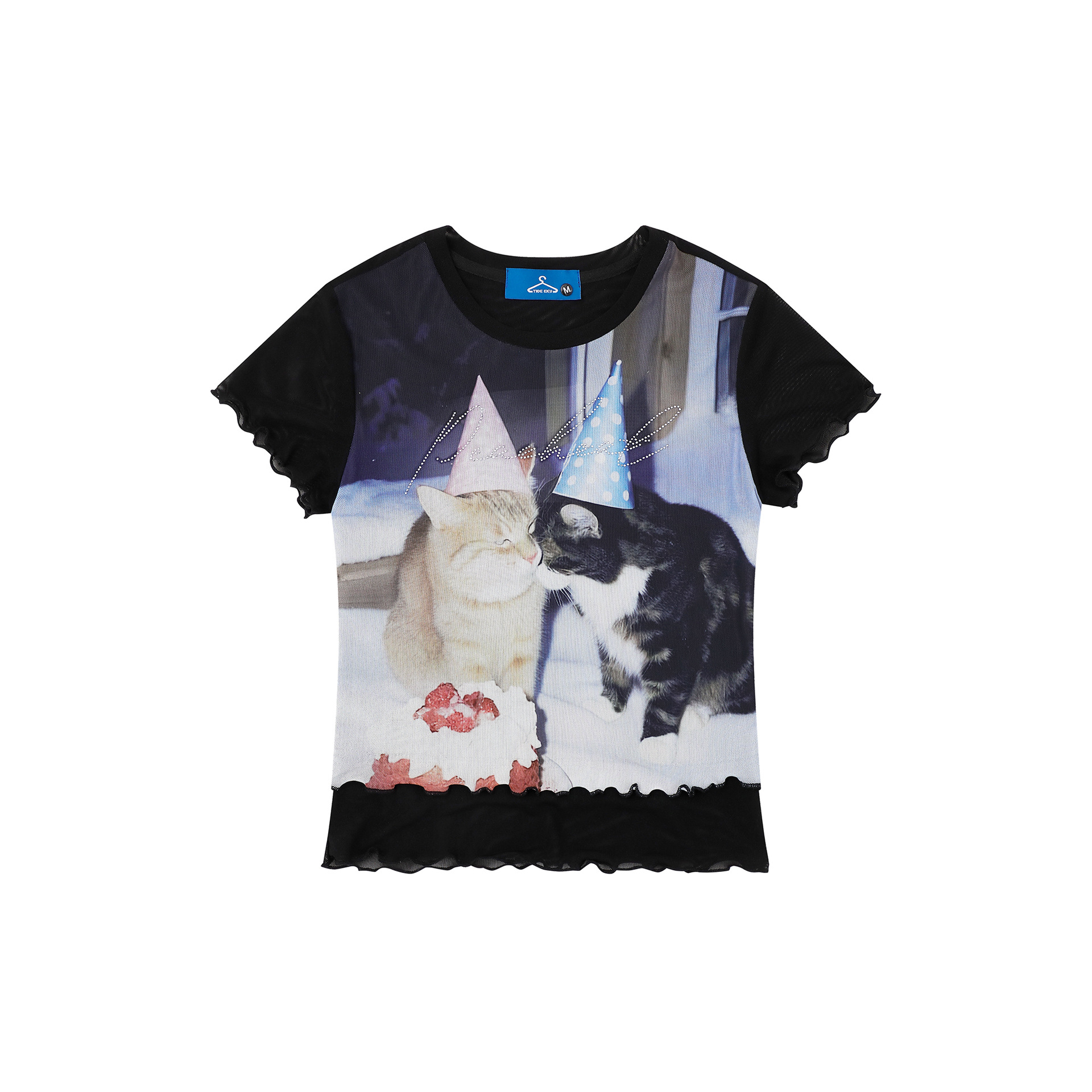 Camiseta de Mujer con Corte Sueltos y Estampado de Gato Feliz para Cumpleaños — imagen 1