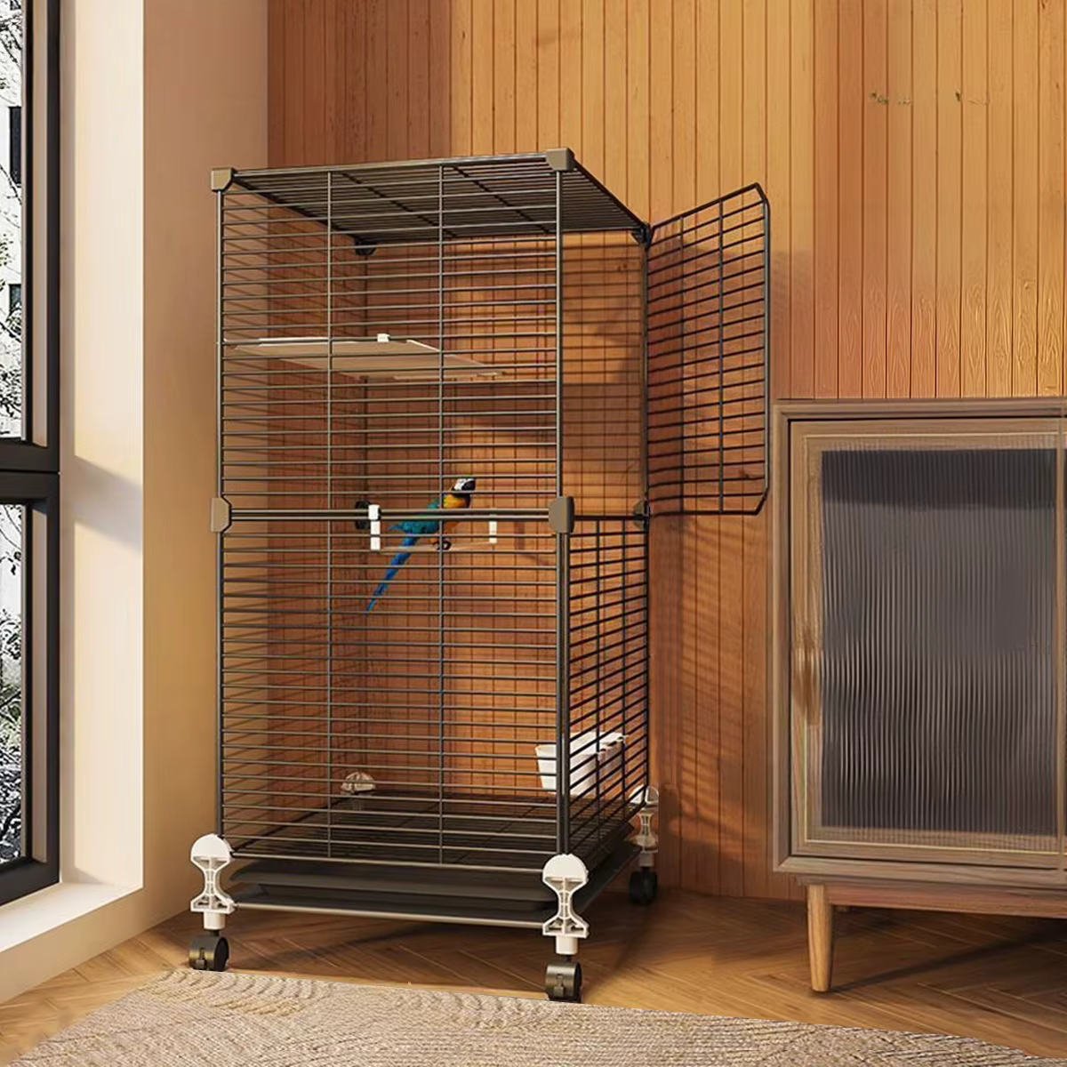 Bird Cage Parrot Cage for Home Use with Toilet Tray, Wheels, Large Size for Cockatiels, Budgerigars, Lovebirds, Mynas, Finches, Black Iron Mesh Multi-Layer Pigeon Cage — image 1