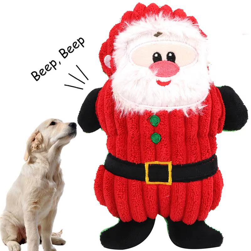 Christmas Santa Claus Pet Dog Toys Chew Squeaker Pet Plush Toys For Dogs Cute Biting Rope Sound Toys — image 3