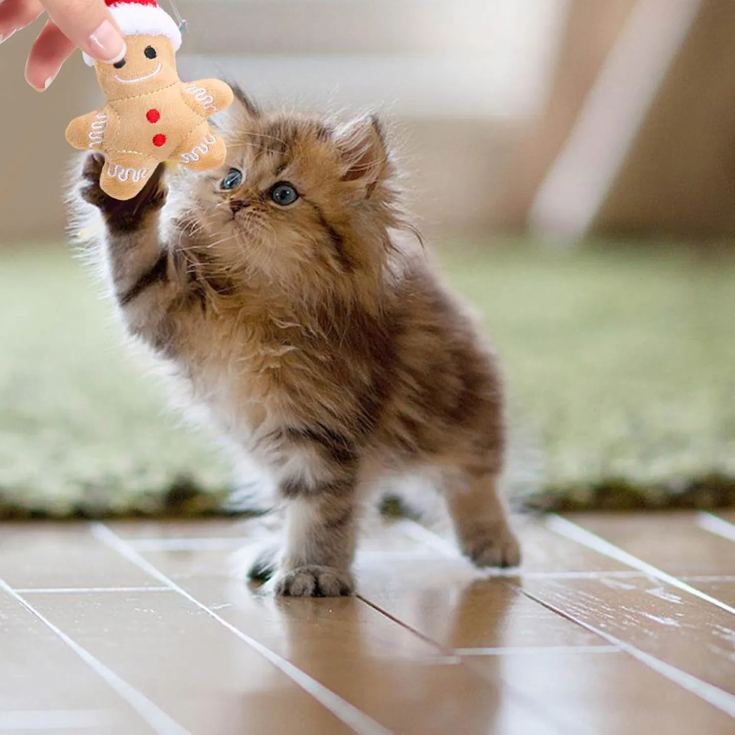 Catnip Toy, 5Pcs Gingerbread Man Plush Cat Chew Toy, Christmas Interactive Teething Cat Toy Cute Cotton Filled Soothing Cat — image 2