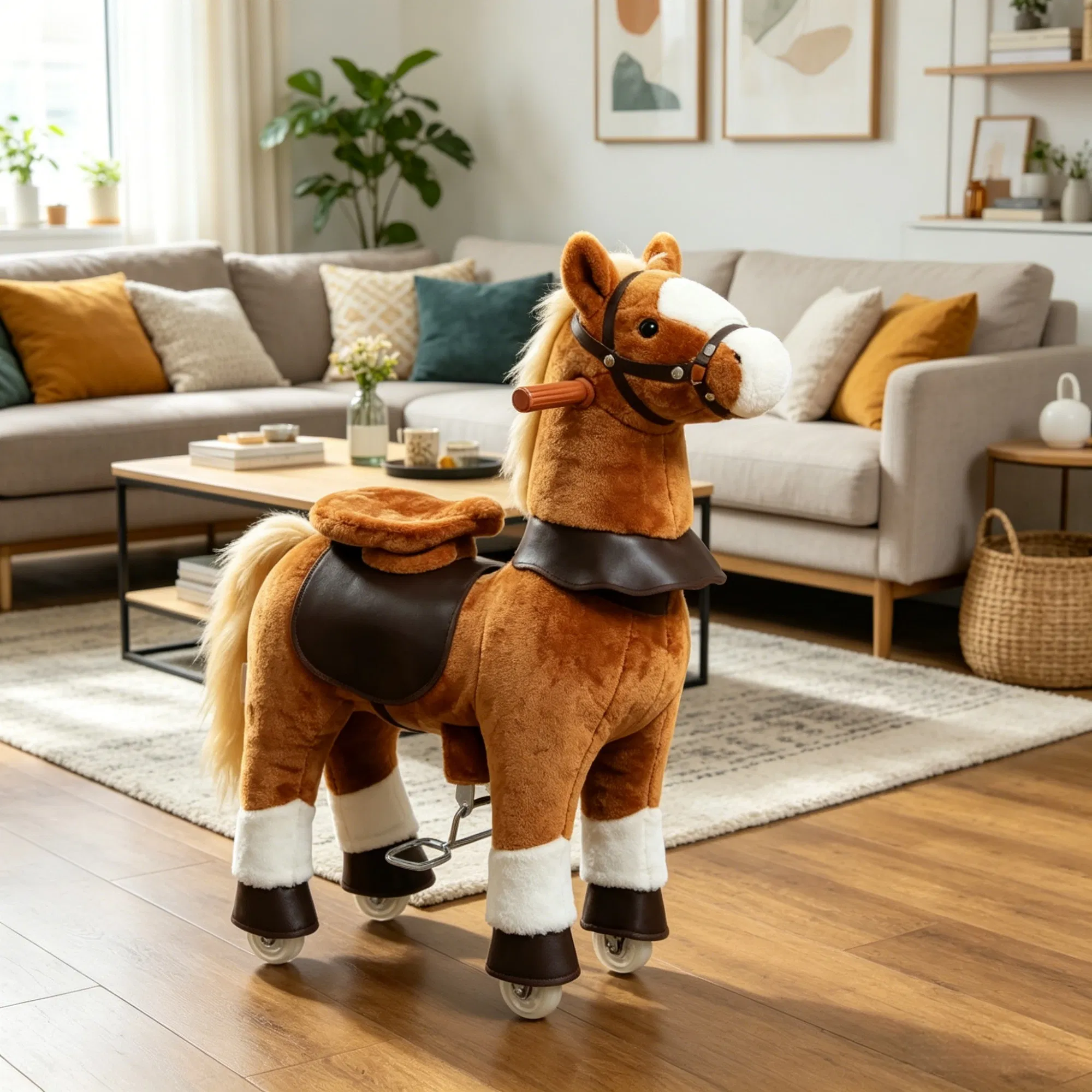 Kids Riding Pony Ride on Horse Toy for Outdoor Activity, Wheels & Neighing Sounds 3-5 Years — imagen 8