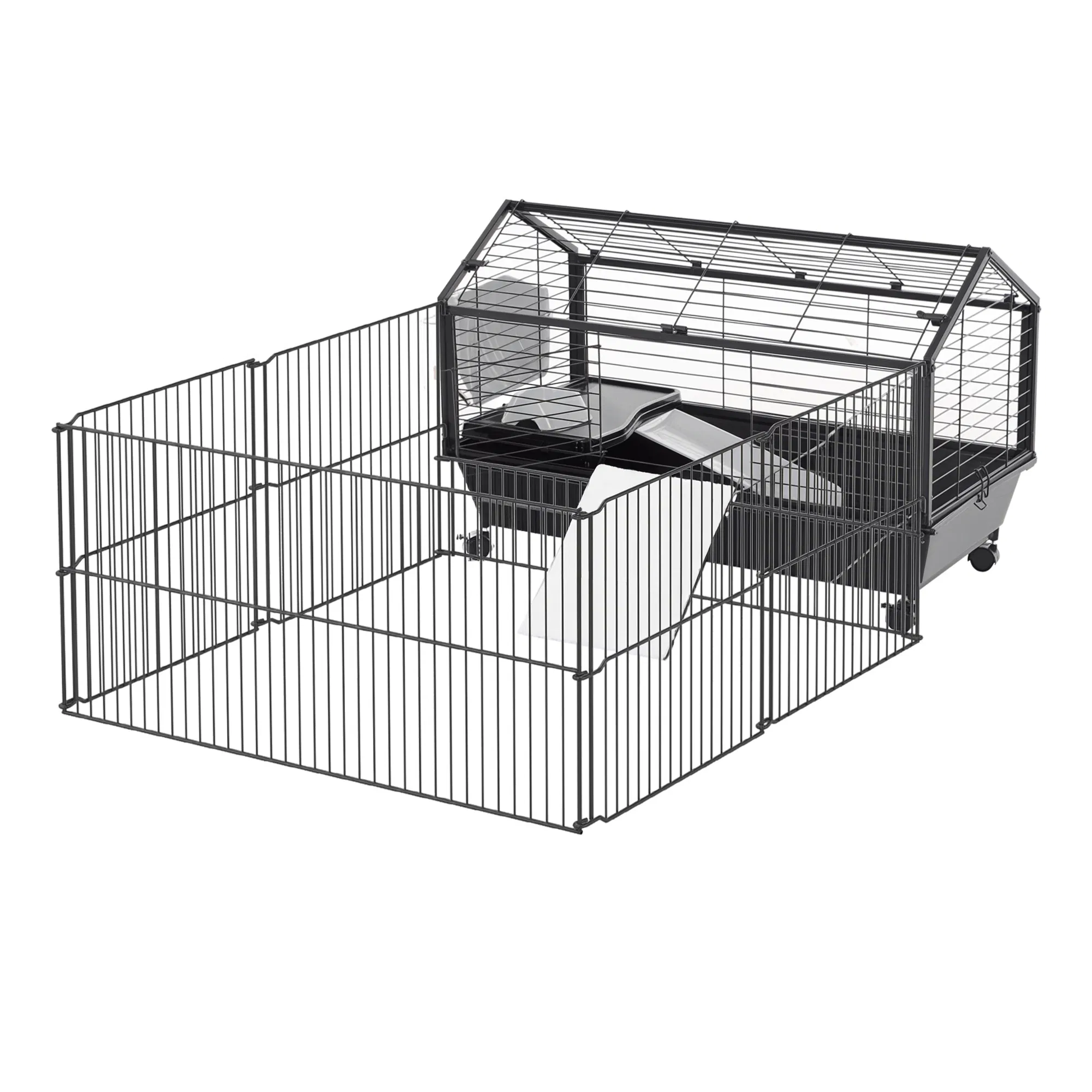 Metal Small Animal Cage, Rabbit Cage for Guinea Pig Chinchilla Hedgehog Bunny with Removable Wheels and Foldable Detachable Run Fence, 34.6" L x 50.6" W x 22" H — image 1
