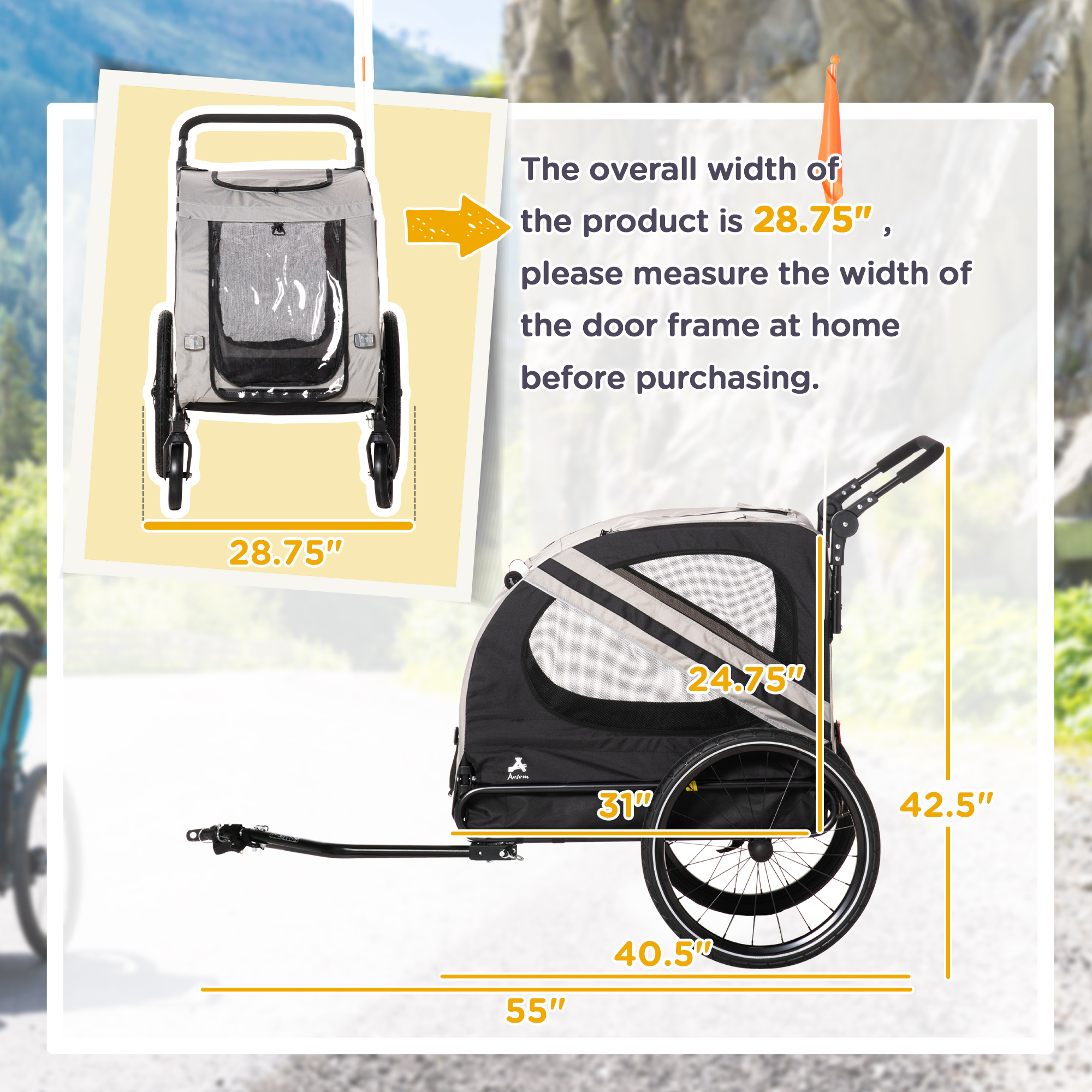 2-in-1 Pet Bike Trailer for Small Medium Dogs, Road-Visibility Dog Stroller Bicycle Carrier, Weather-Strong Bike Wagon Trailer Sidecar Attachment, Gray — image 4