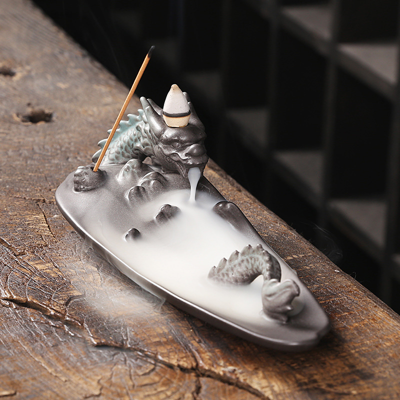 Ceramic Aromatherapy Sandalwood Backflow Furnace Creative Chinese Dragon Raptor Crossing the River Backflow Incense Furnace Incense Wire Incense Socket Home Decorations — image 1
