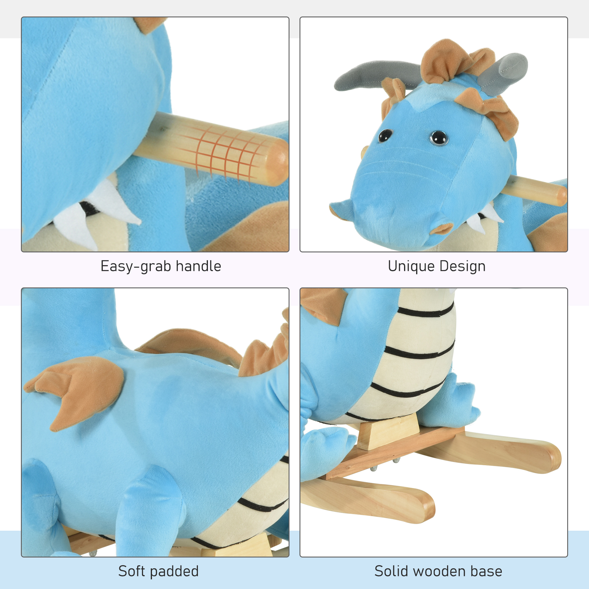 Caballo de juguete de peluche con movimiento de vaivén para niños con sonidos realistas de dinosaurio para 18-36 meses, azul — imagen 2