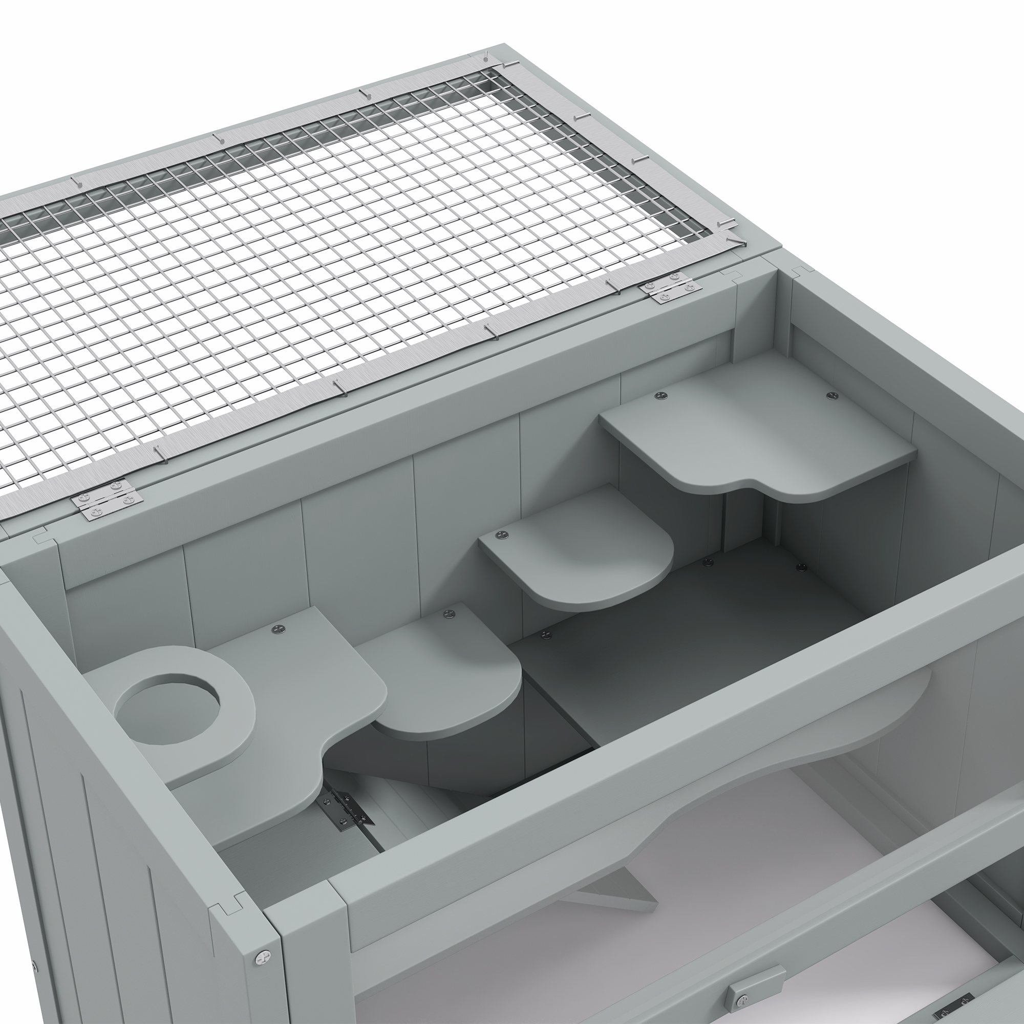 Jaula para Hámster de 2 Niveles con Techo Abatible, Puerta, Estante, Escalera, Gris — imagen 5