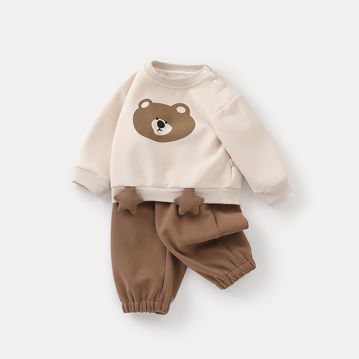 Infant and Toddler Bear Knit Set, Cute Cartoon Hoodie and Pants Two-Piece Outfit — image 4