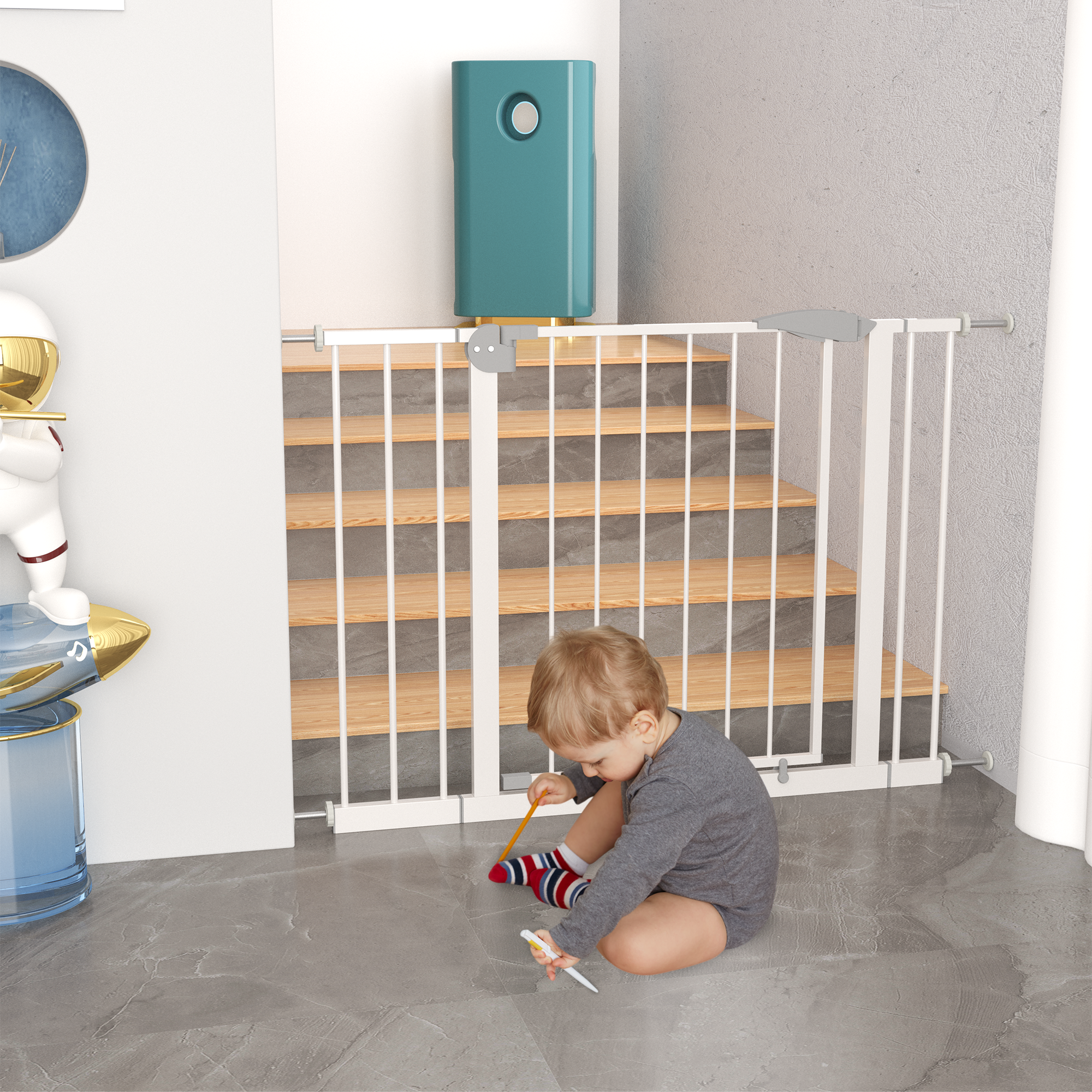 Reja para Bebés Ancha de 29.5-45.3" para Escaleras, Reja para Perros de Interior para Puertas, Sin Taladrar, Montaje a Presión, Rejas para Mascotas para Niños, Reja de Seguridad Fácil de Cruzar, Blanca — imagen 3
