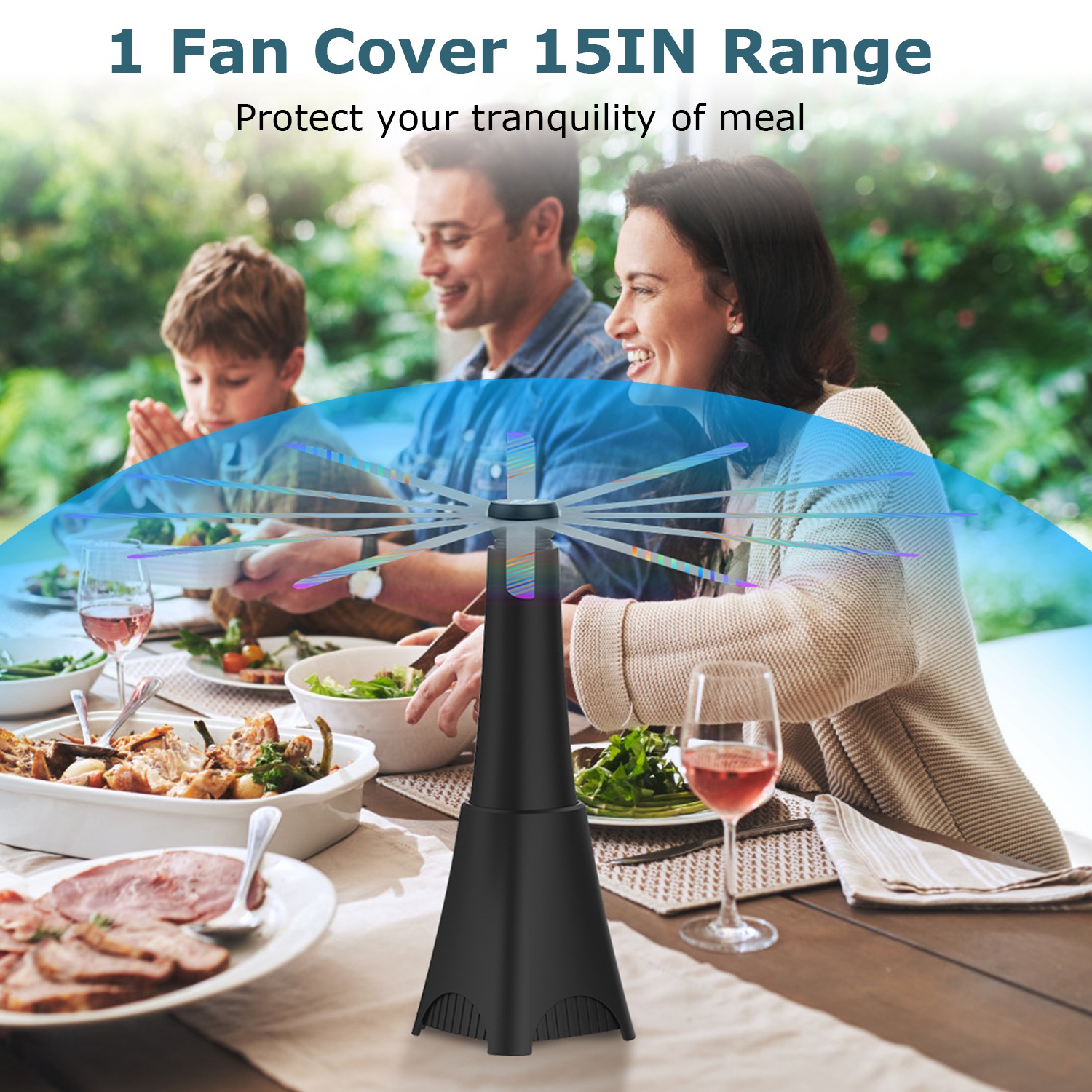 Paquete de 2 Ventiladores Portátiles Reflectantes Repelentes de Moscas, Con Batería Recargable, Trampa de Moscas Para Mesa y Comida, Aspas de Parada Suave, Gancho Para Colgar, Interior y Exterior — imagen 7