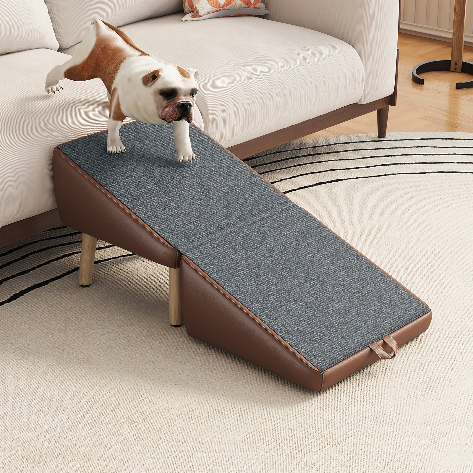 Escaleras para Perros Compactas 2 en 1 de Madera para Canes y Camas, Rampita para Mascotas con Diseño de Sofá (MARRÓN) — imagen 5