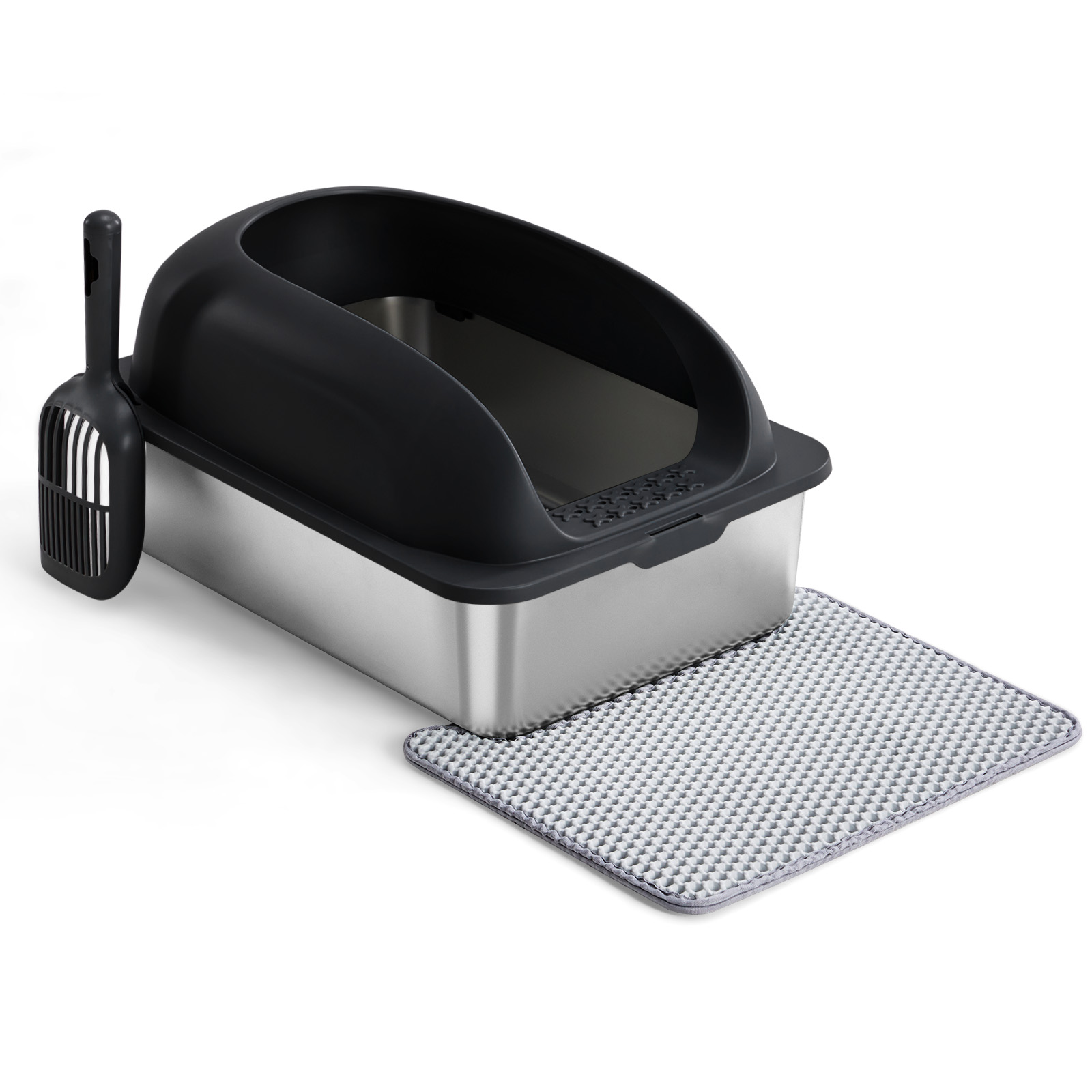 Caja de Arena para Gatos en Acero Inoxidable con Tapadera, Gran Caja de Arena para Gatos Grandes, Escoba y Manta Incluidas — imagen 29