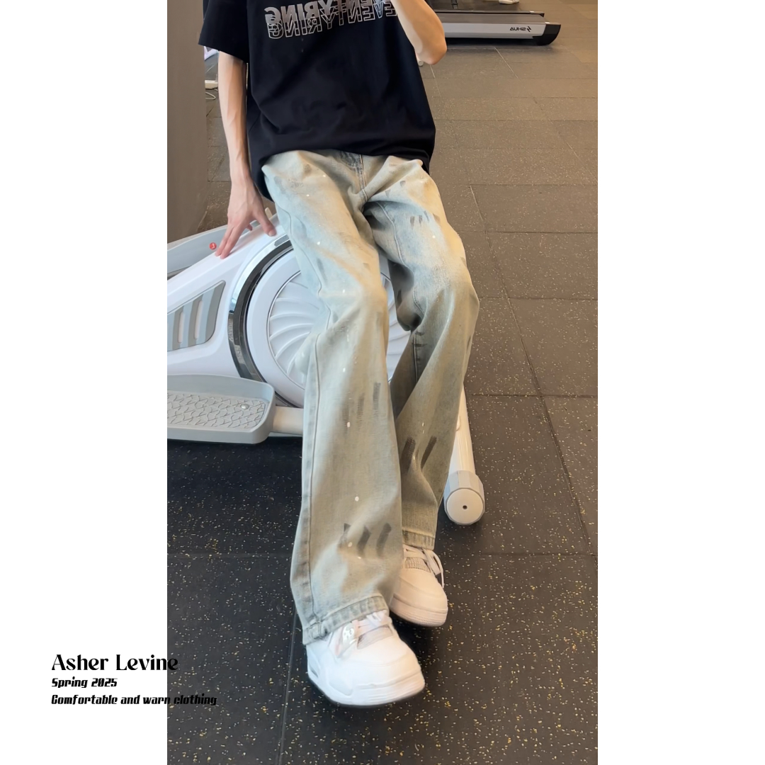 Pantalones de Denim con Huellas de Gato para Hombre - Estilo Relajado Recto — imagen 6