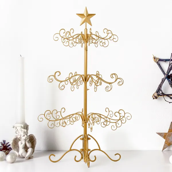 Árbol de Navidad en Hierro Forjado, Soporte para Decoraciones con 3 Niveles, Tono Dorado Elegante para Fiestas y Decoración de Hogar — imagen 3