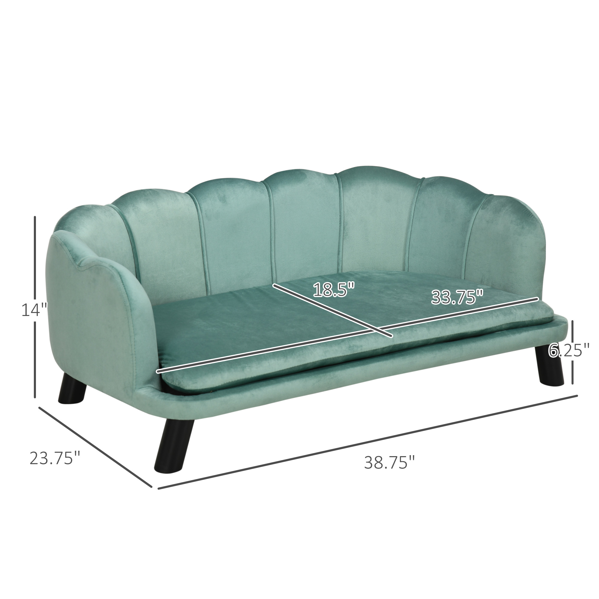 Pearl Design Pet Sofa For Medium And Large Sized Dogs, Pet Bed With Cushion And Solid Wood Legs, Green — image 2