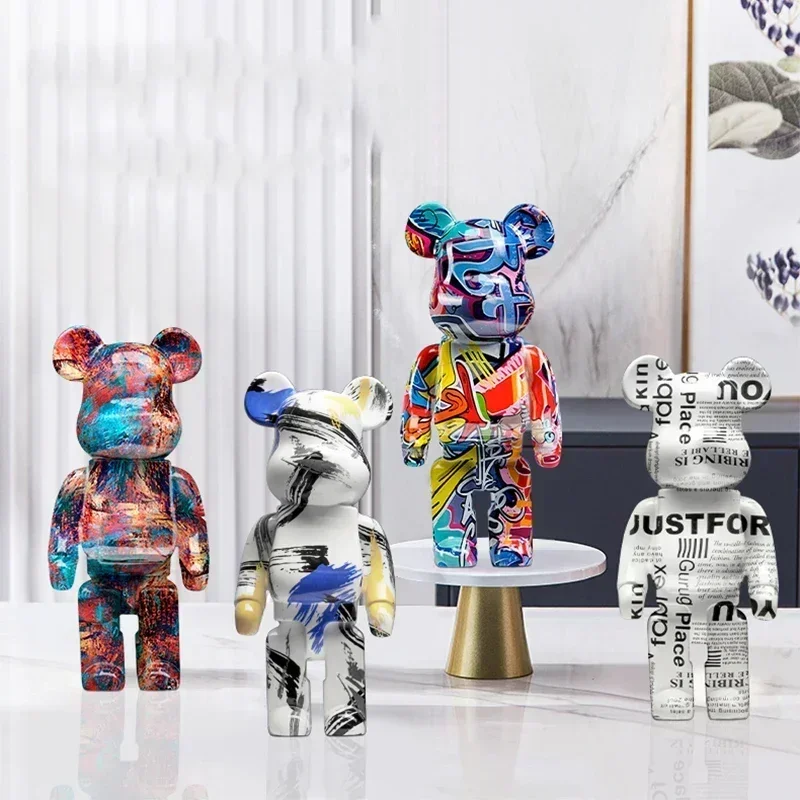 Graffiti Bear Statue Paint Block Bear Decor Resin Desktop Ornaments Home Decoration Living Room Bear Floor Sculpture Gifts — image 1